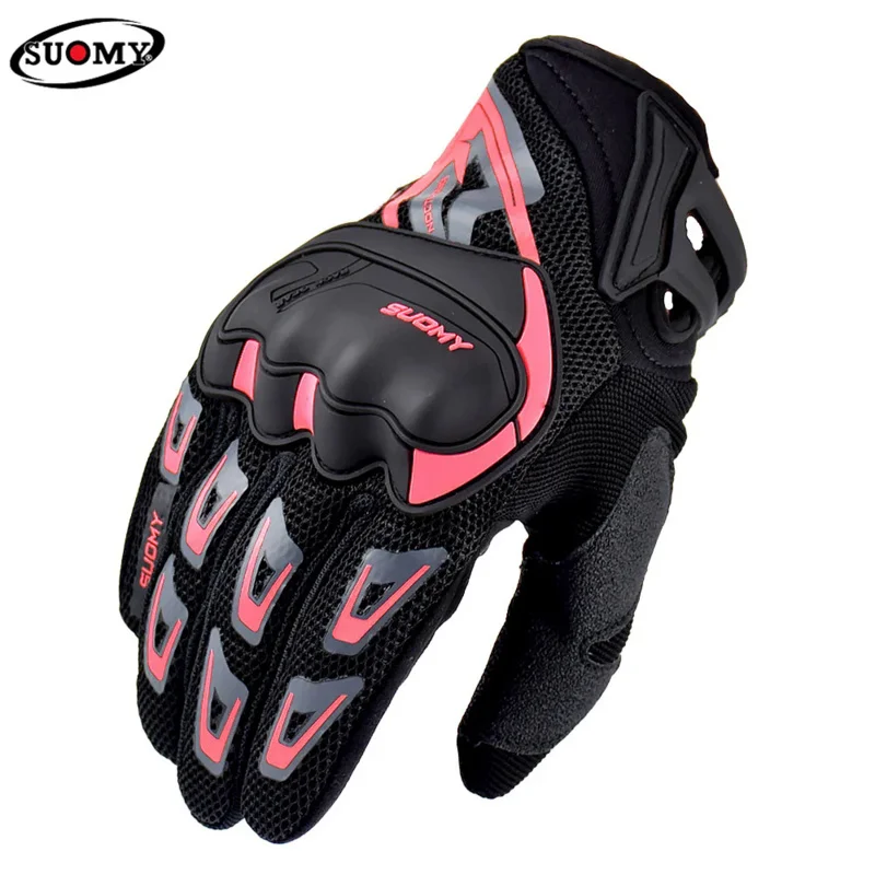 SUOMY Lady Summer Motorcycle Gloves Women Teens Girls Full Finger Moto Racing Touch Screen Motocross Gloves Female Pink luvas