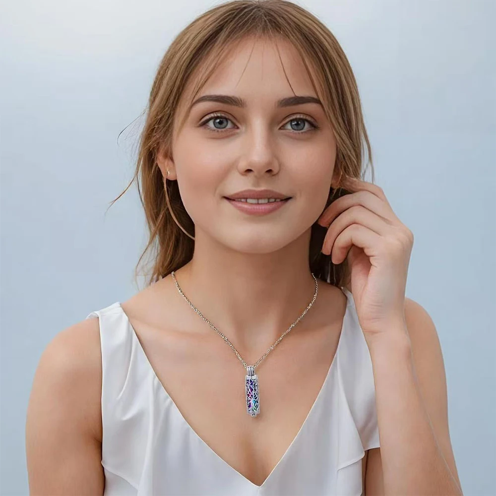 اسطوانة جرة قلادة للرماد للنساء الرجال مجوهرات جنائزية تذكارية تذكارية الإنسان الحيوانات الأليفة رماد قلادة #4