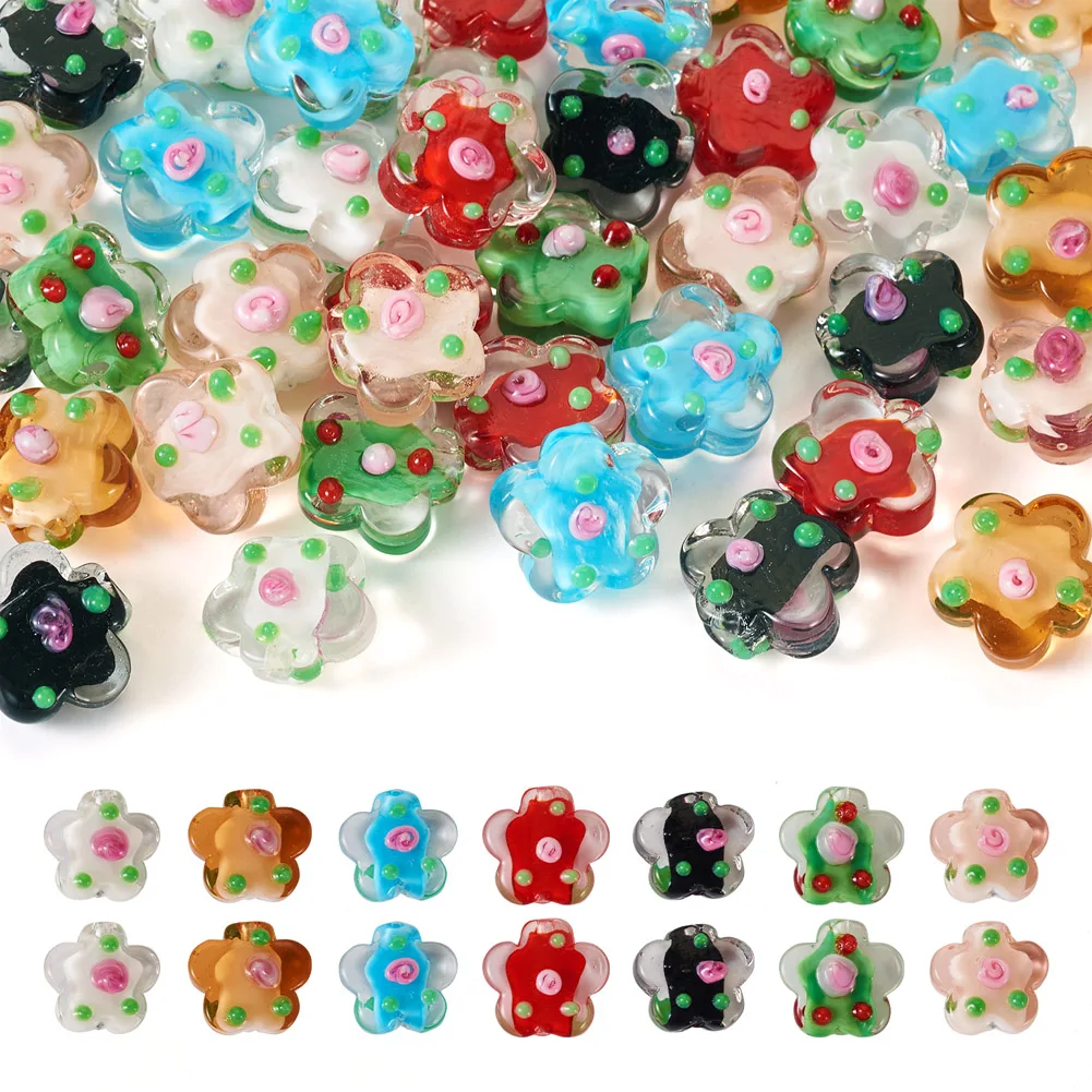 

42Pcs Plum Blossom Lampwork Beads Floral Pattern Handmade Loose Spacer for DIY Beading Necklace Bracelet Earring Making Supplies