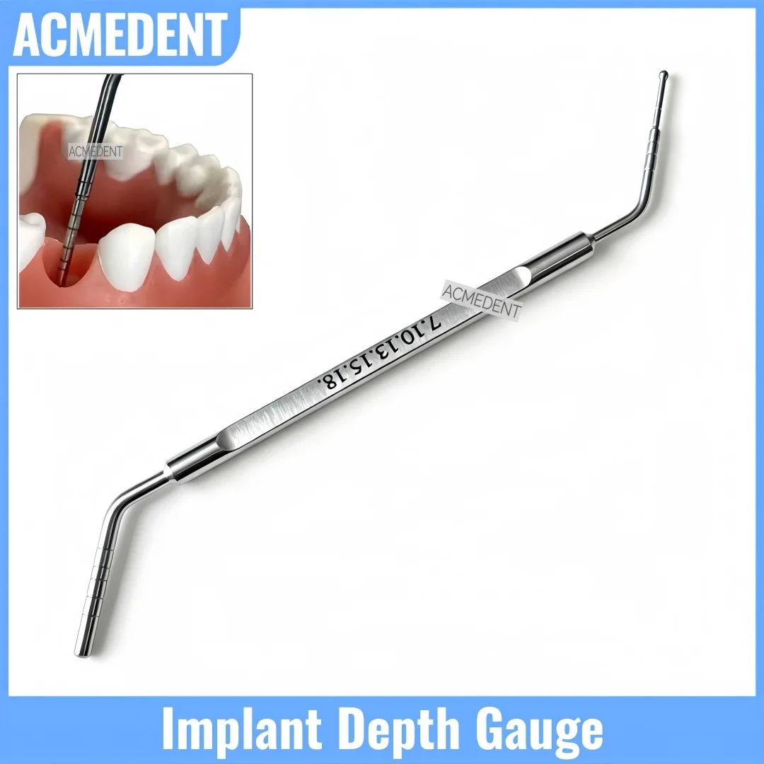 

Dental Implant Hole Depth Gauge Double Headed Abutment Height Measuring Ruler Probe Tool mm Marking Stainless Steel 7-18mm