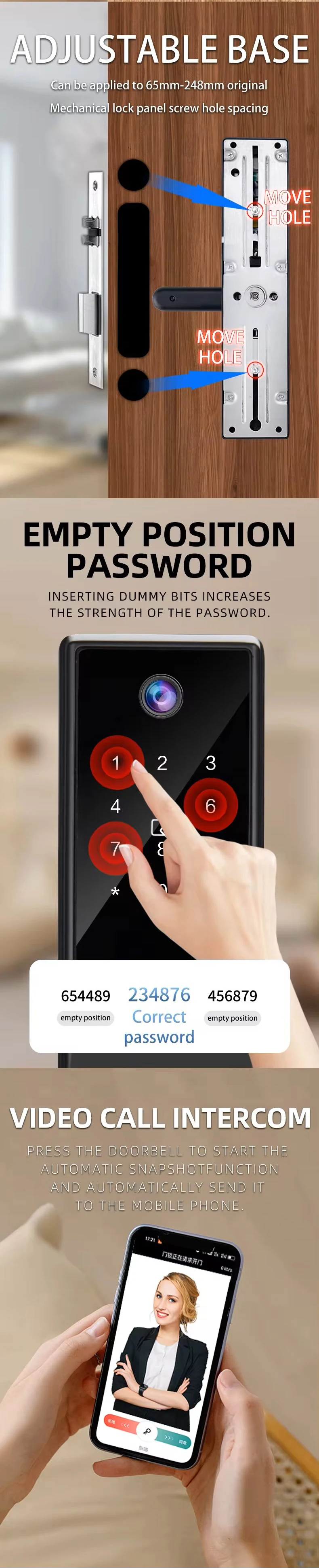 Tuya App Fingerprint Door Lock Code Card Key Touch Screen Smart Door Lock Security Digital Electronic Lock For Home