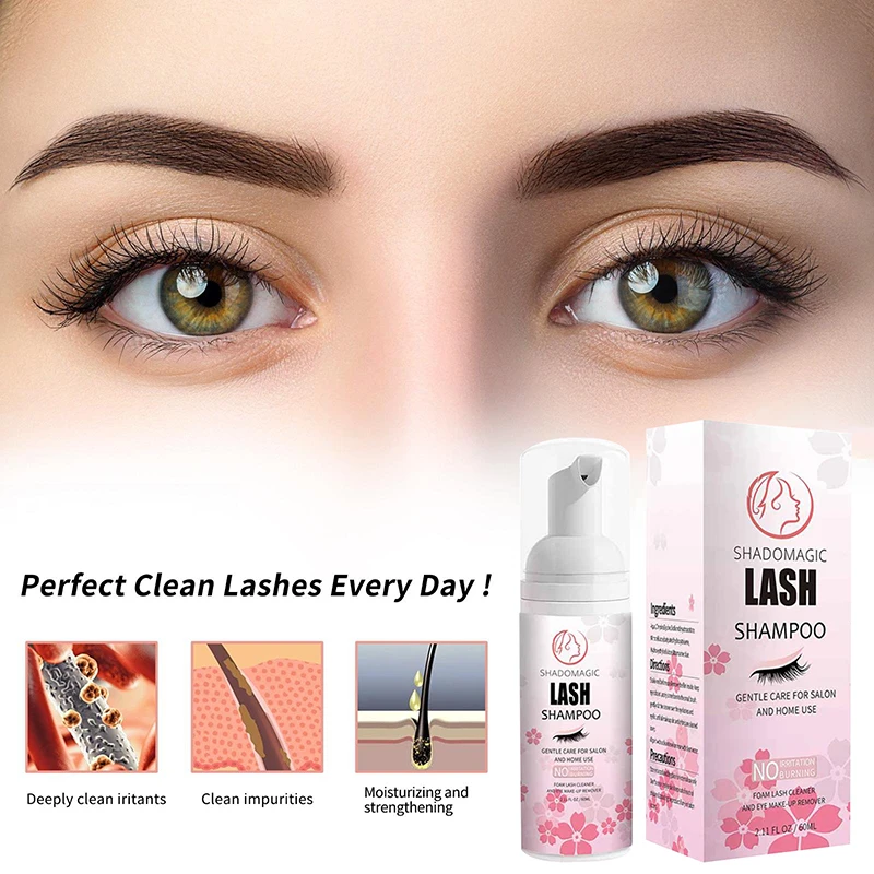 【A】60ML Fast Cleaning Lash Shampoo For Eyelash Mascara Wand Eyelid Foaming Cleansing, Extension Cleanser Remover Eye Care Makeup