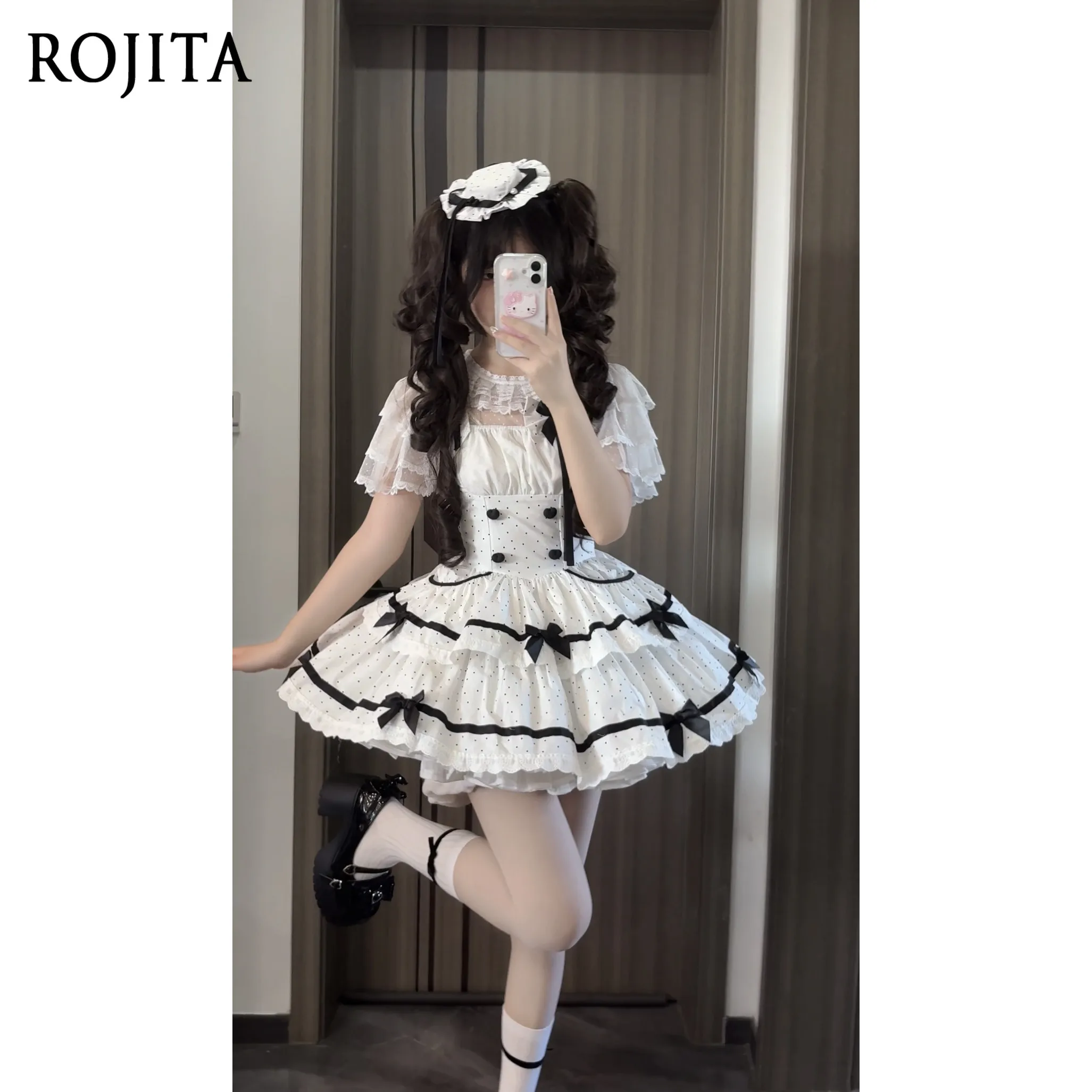 JSK Abito da torta a pois Donna 2025 New Lolita Daily Cute Sweet Strap Abiti LO Dress Abito estivo per donna