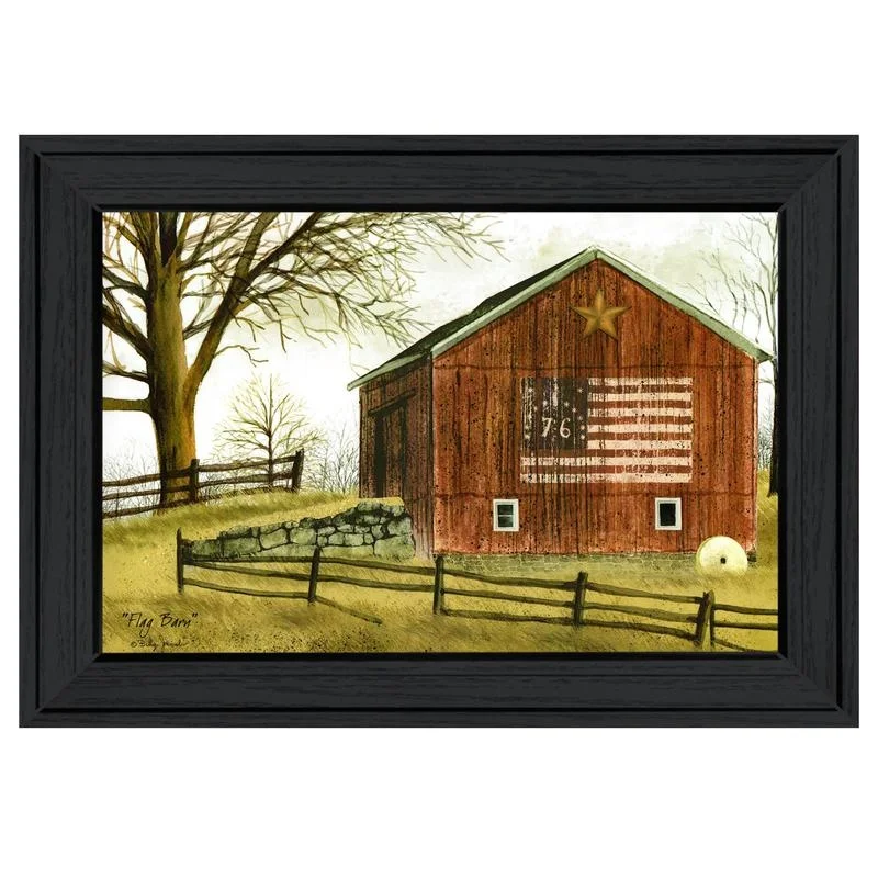 

Flag Barn Wall Art Print in Black Frame – Ready to Hang