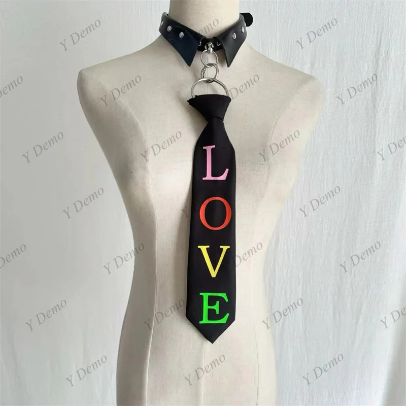 Y Demo Rock Choker Necktie Letters Print Circle Adjustable Choker Neck Tie