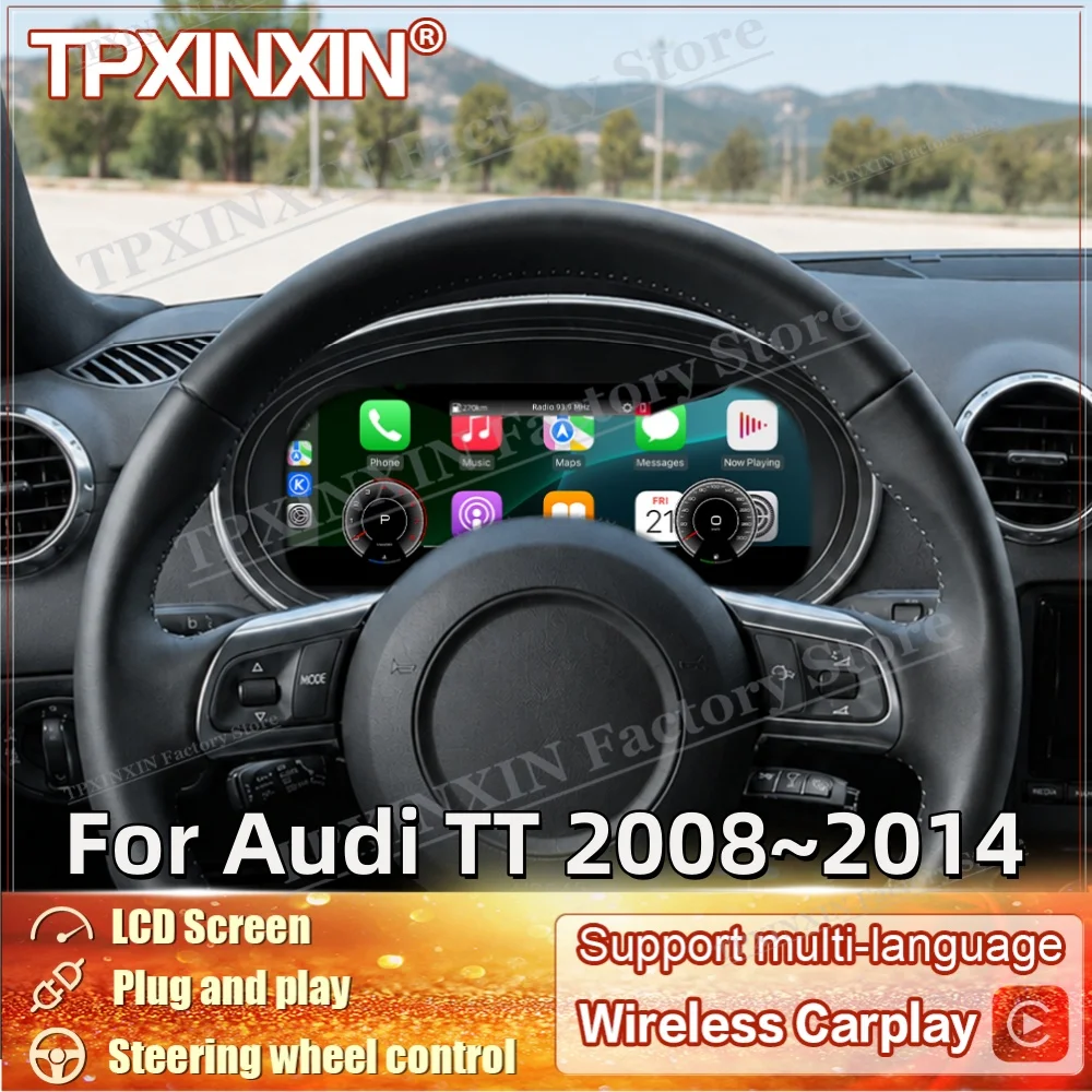 With CarPlay Android Auto For Audi TT 2008~2014 10.9 Auto Gauge Digital LCD Virtual Cluster Cockpit Dashboard Panel Speed Meters