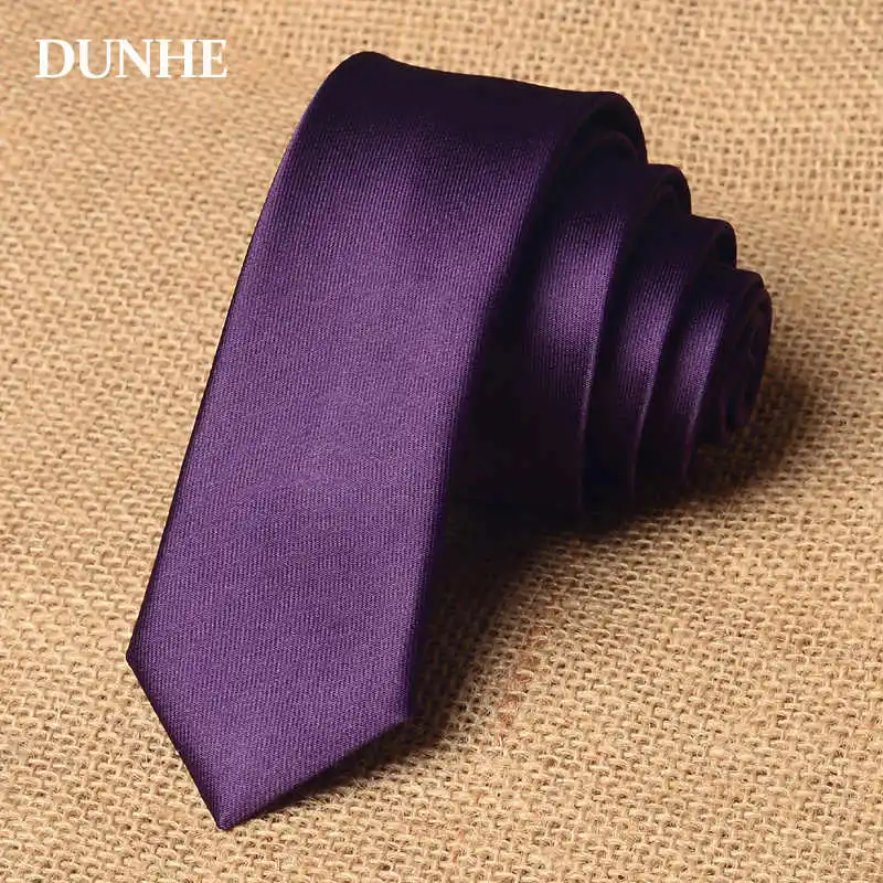 

Korean Version Deep Purple Tie Men's Shirt Accessory Fashion Casual College Style 5cm Thin Narrow Solid Color Hand Tied Necktie