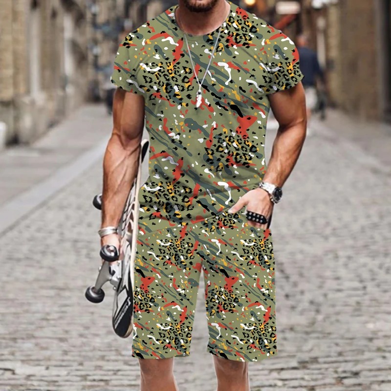 

Новинка 2022, мужские комплекты, одежда, уличная одежда, летняя футболка, повседневная одежда в стиле хип-хоп с 3D абстрактными животными