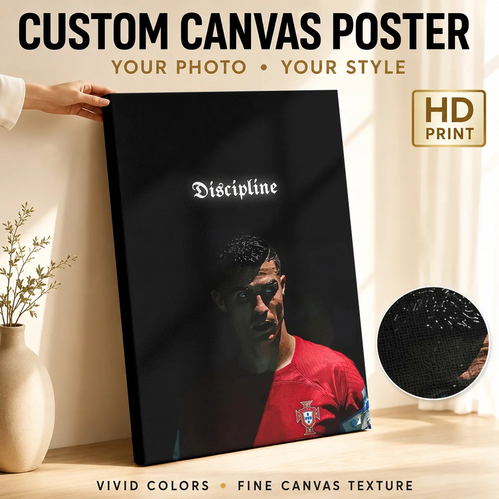Cristiano Ronaldo Discipline Tribute Canvas Print Poster Bold Style Wall Decor With Customized Photo For Home Gym Ideal Fan Gift