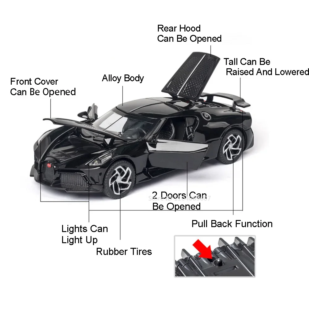 1:32 La Voiture Noire Legering Diecast Auto 'S Model Speelgoed Met 5 Deuren Geopend Pull Back Sound Light Sportvoertuigen Speelgoed Voor Jongens Geschenken