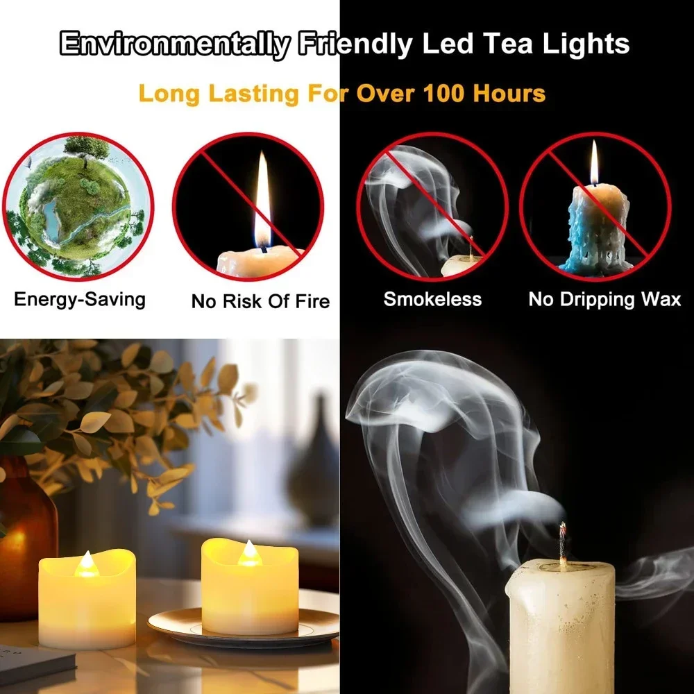 12/24Pack Flameless Flickering LED Candles with/without Remote LED Tealight Electronic Lamp for Wedding Christmas Party Decor