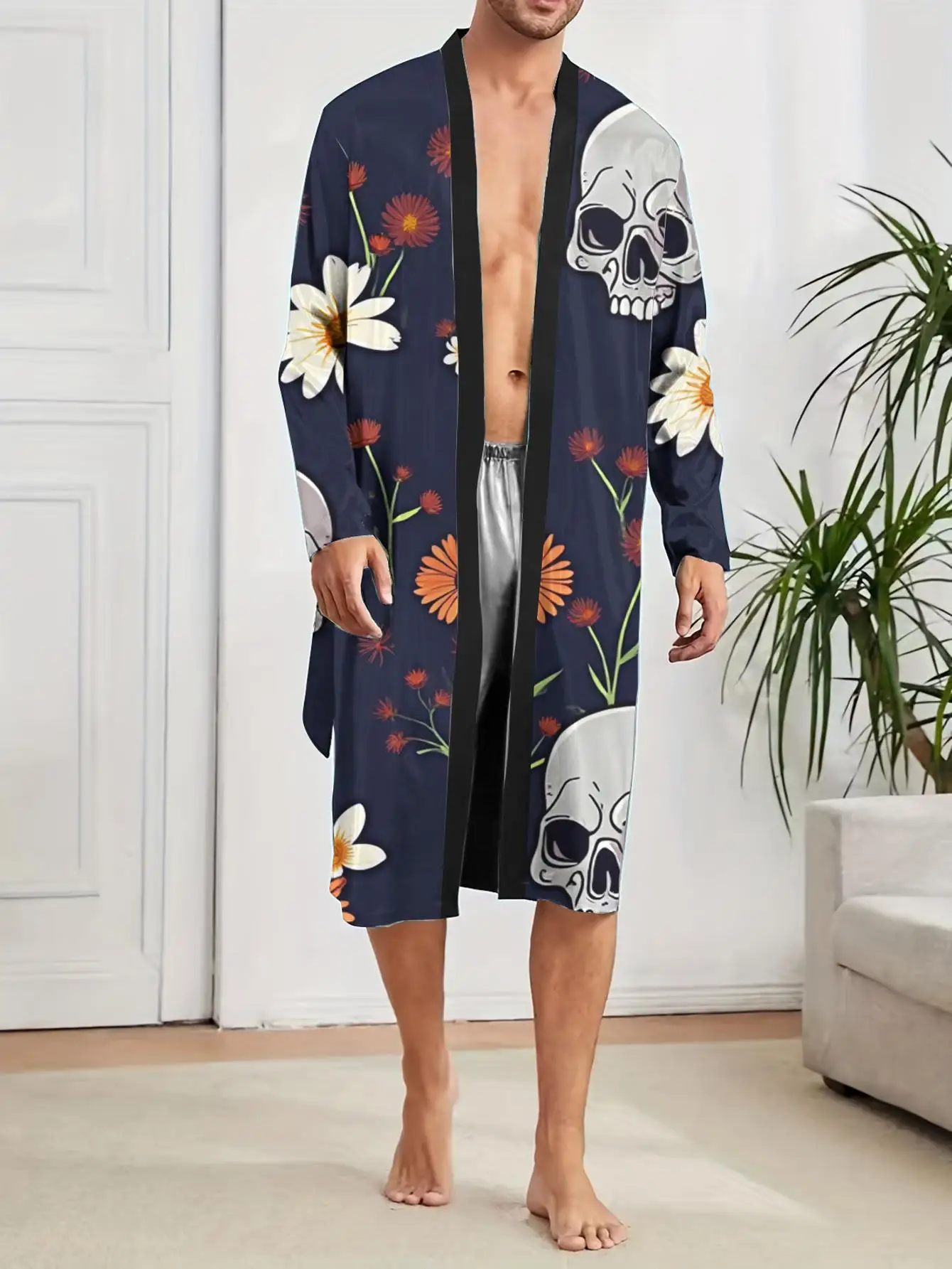 1pcs Men's Robes 2026 Spring/Summer Long Nightgown Sleepwear Graphic 3D Printed Polyester Bathrobe Shower robe Men's bathrobe