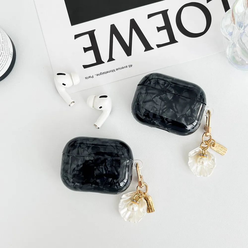 Black Shell Pattern Earphone Cover For AirPods 4 4th Generation 2024 ANC Case For Airpods 3 2 1 Pro 2 2nd Sleeve With Keychain view 6