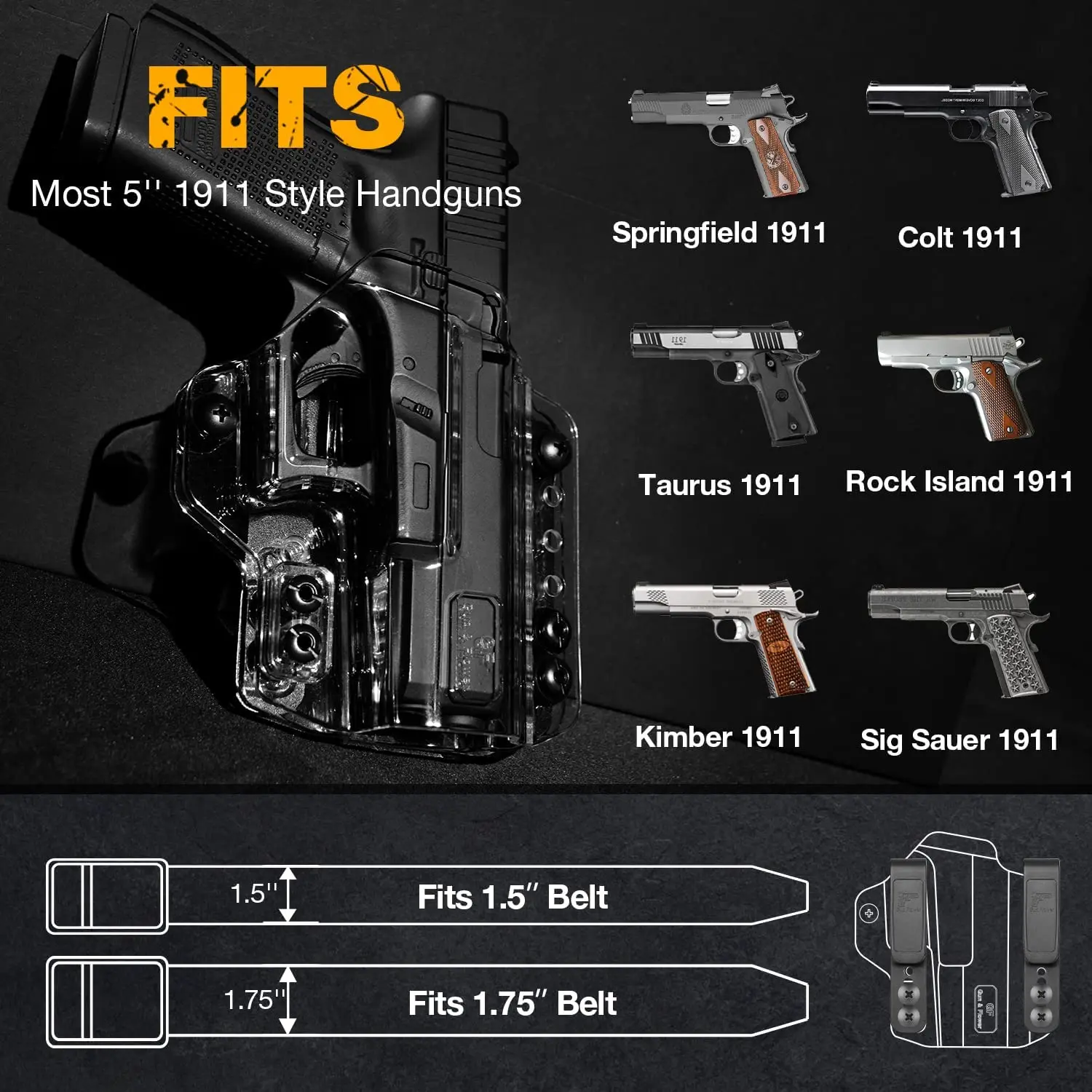 OWB&IWB Convertible 1911 Holsters Fit 5-Inch Colt 1911/Springfield 1911 /Rock Island 1911 /Taurus 1911 /Kimber 1911/ Sig 1911