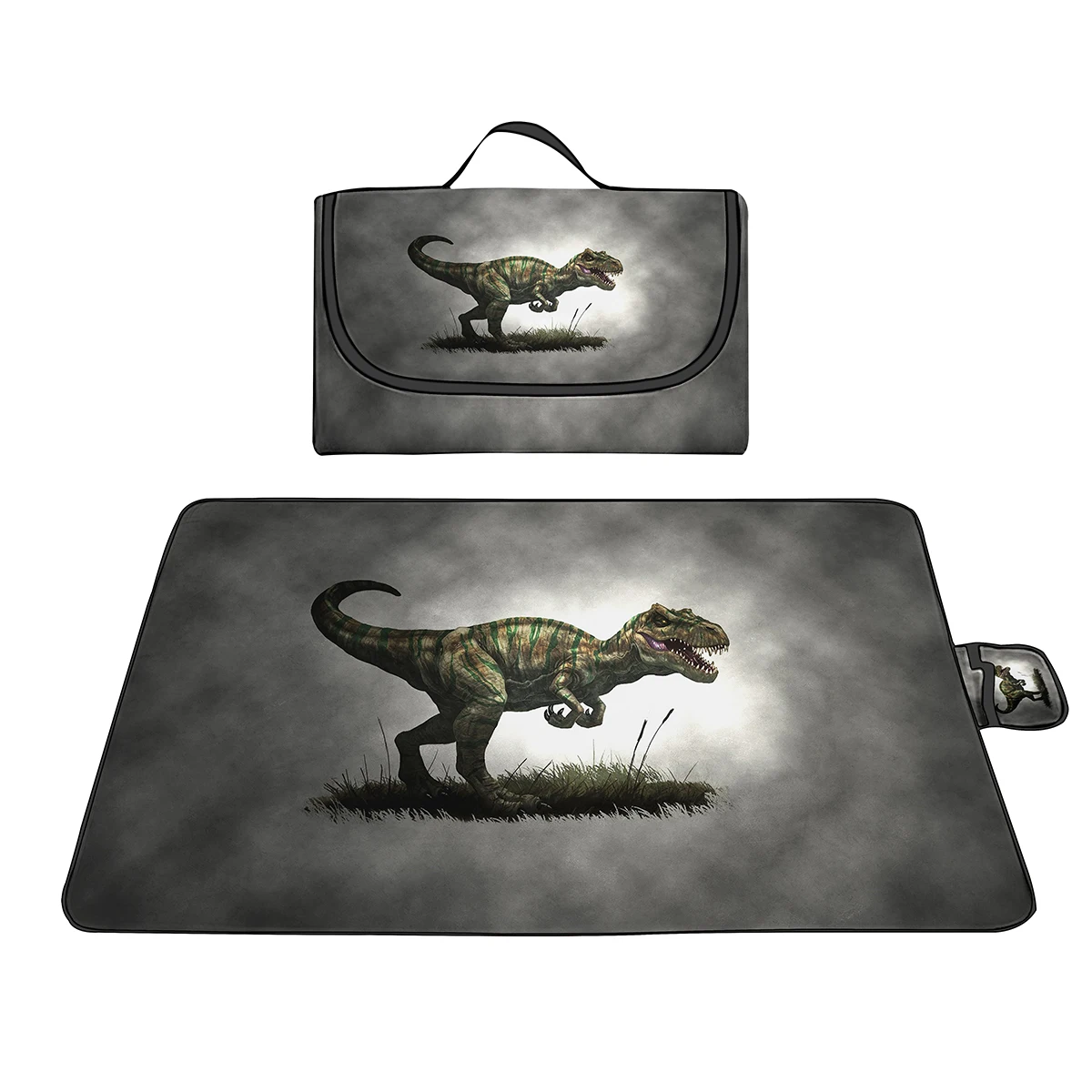 Picnic Mats Fierce Dinosaur Print Waterproof Sandproof Foldable Compact Outdoor Beach Blankets for Camping Lawn Hiking Travel