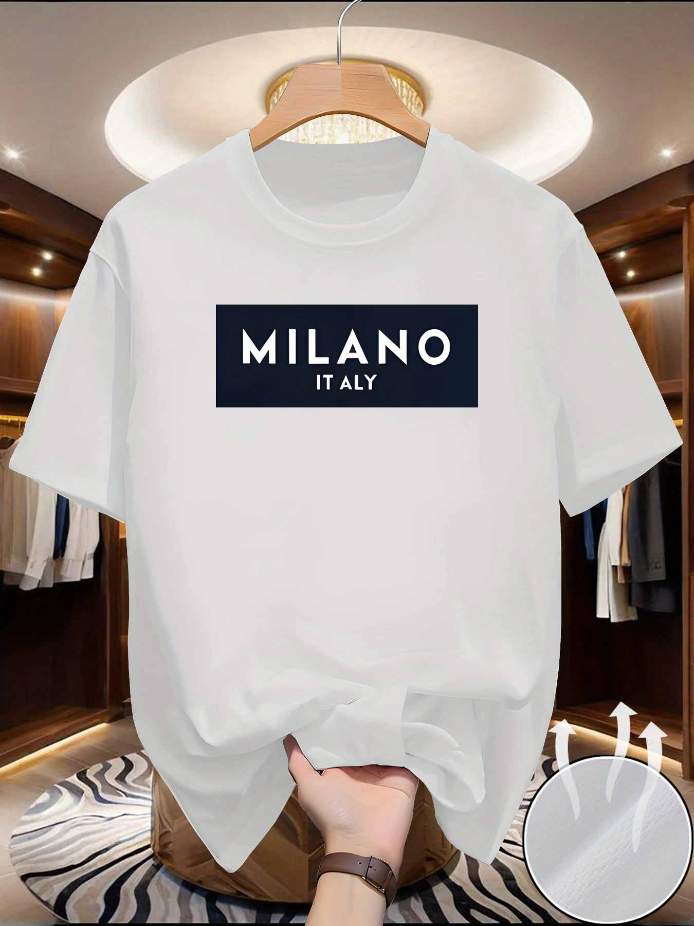 Men's summer fashion casual loose Italian style Milan letter print round-neck short-sleeved T-shirt top