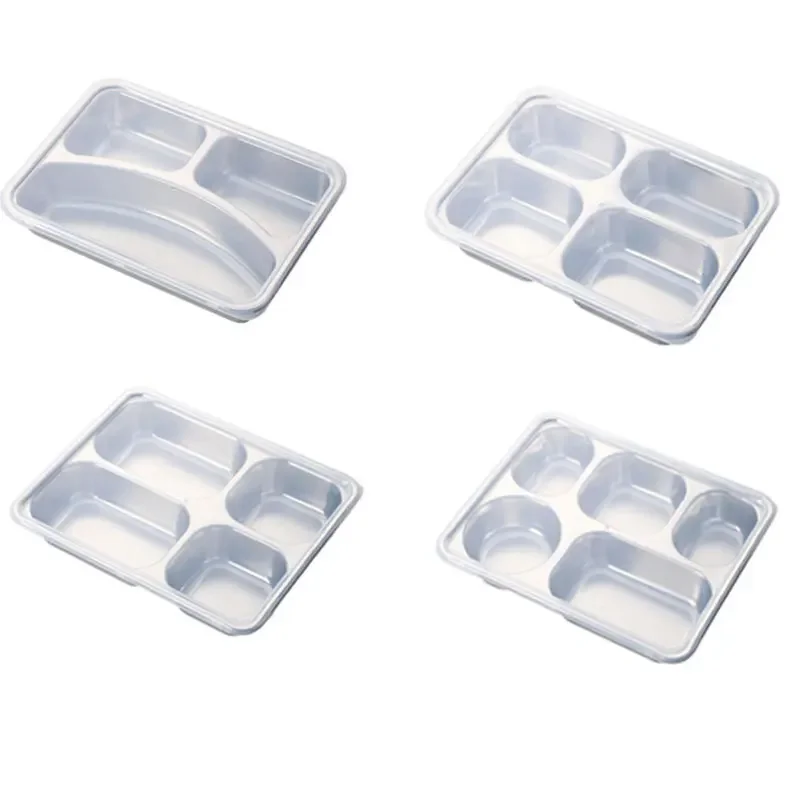 304 Stainless Steel Dinner Plate With Lid 5/4/3 Grid Student Canteen Divided Plate Children's Fast Food Tray Adult Lunch Box