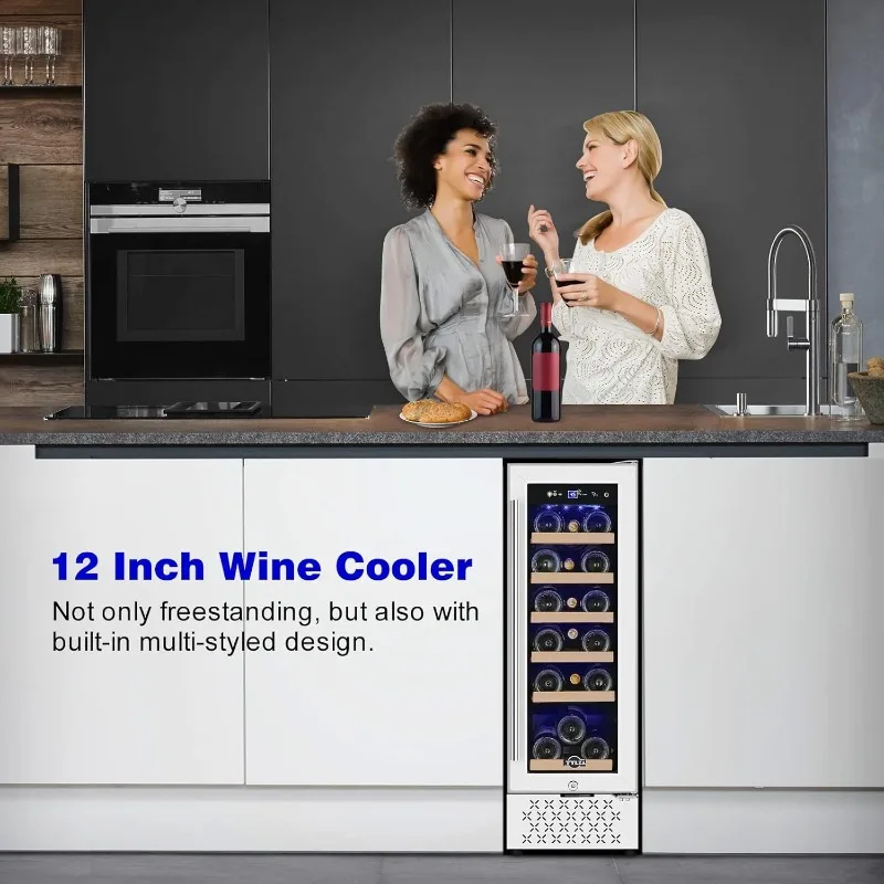 Tylza 12" Wine Cooler Refrigerator 18 Bottle Wine Fridge Built-in or Freestanding with Stainless Steel Low Noise and No Fog