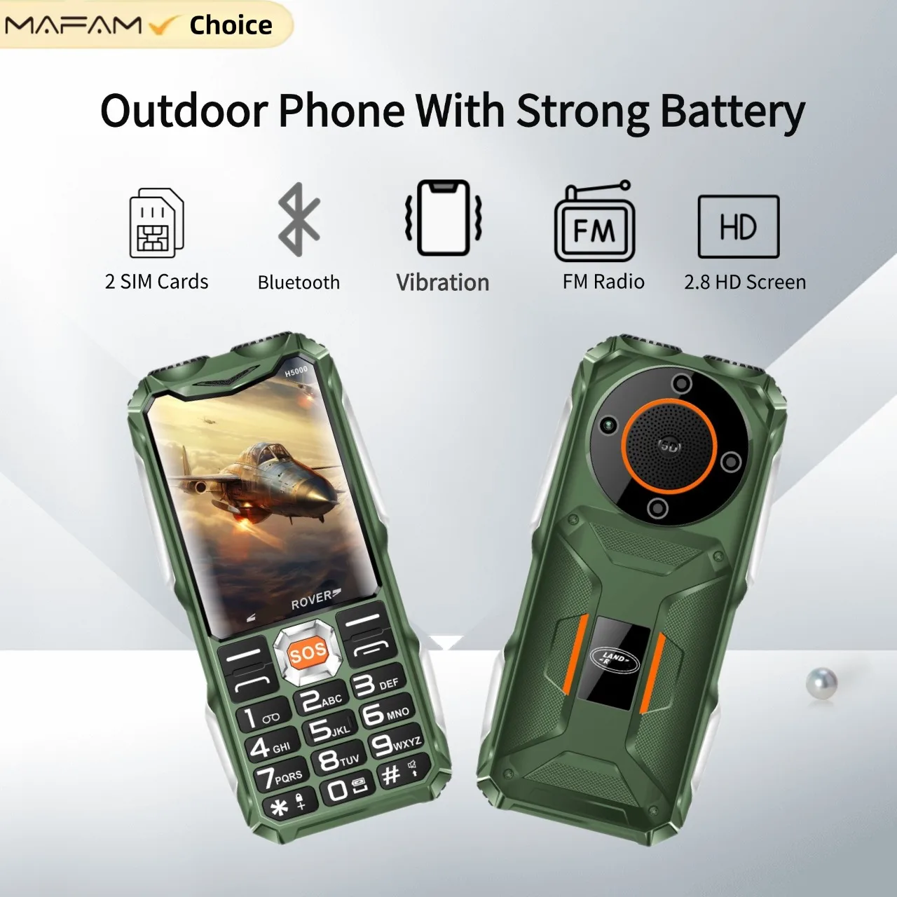 Outdoor Phone For Adults Vibration Alert Long Battery Strong Torch SOS Key Mobile Phone Dual SIM 2G Feature Phone Durable Phone