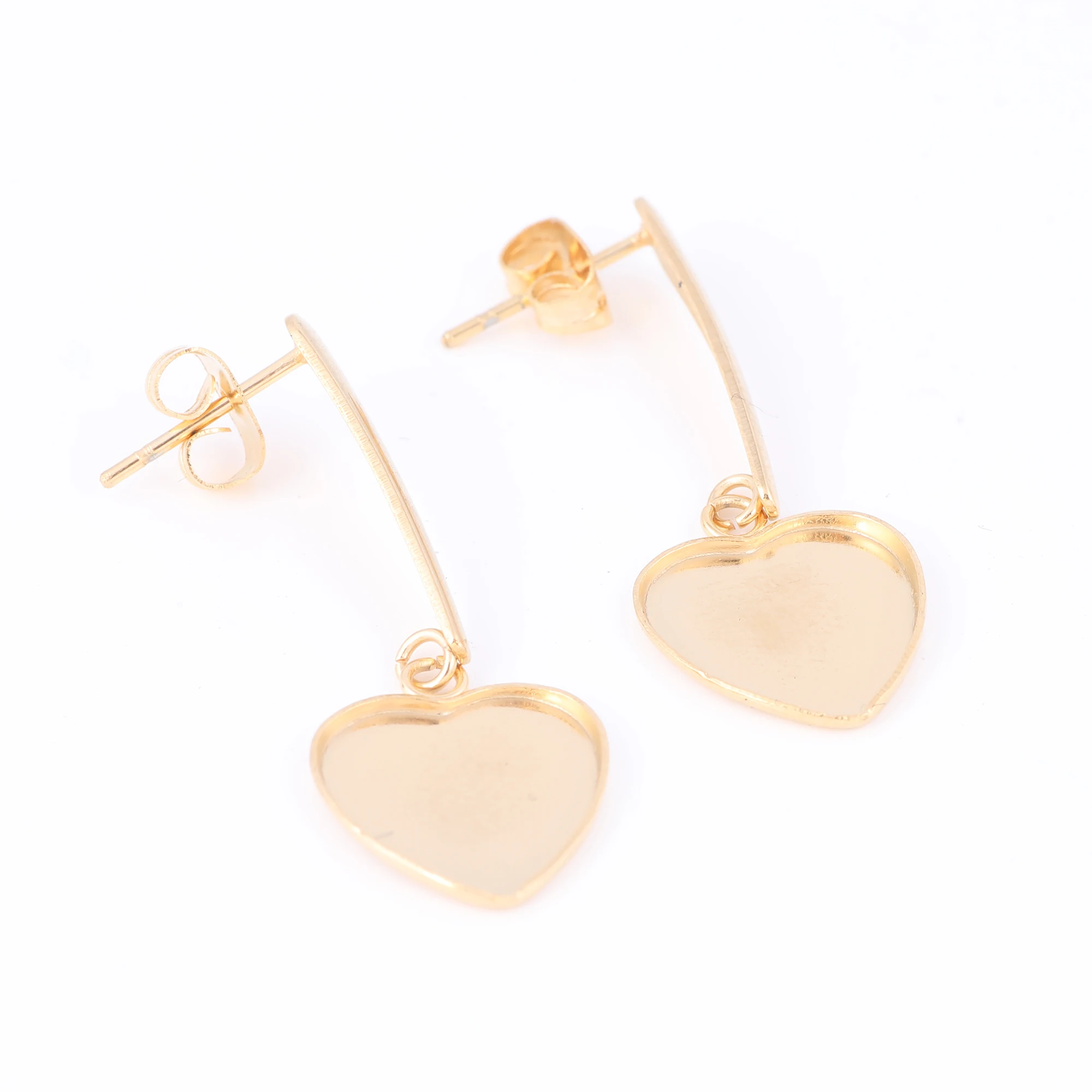 10pcs stainless steel earring posts findings gold plated 12mm heart cabochon earring base setting blanks diy ear hooks