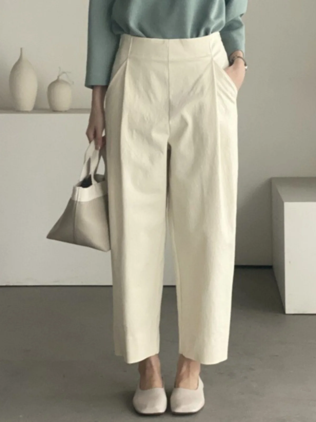 Korean Style High Waist Loose Casual Pants Women\'s Versatile Nine Point Pants Spring New Design Slimming Effect Age Reduction