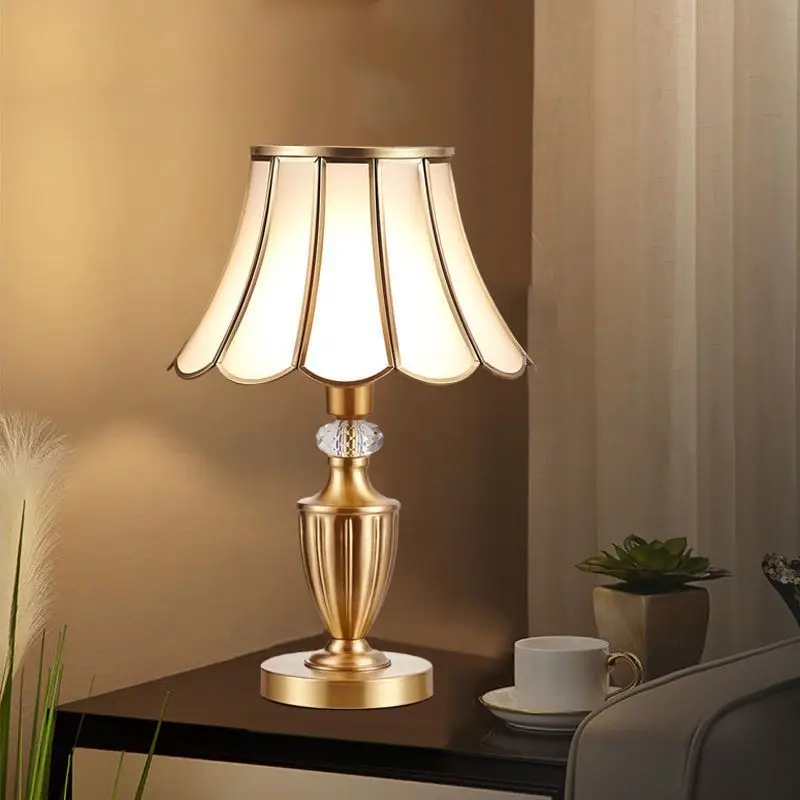 TYLA Contemporary Brass Gold Table Lamp LED Creative Simple Luxury Glass Desk Lights Copper For Home Study Bedroom