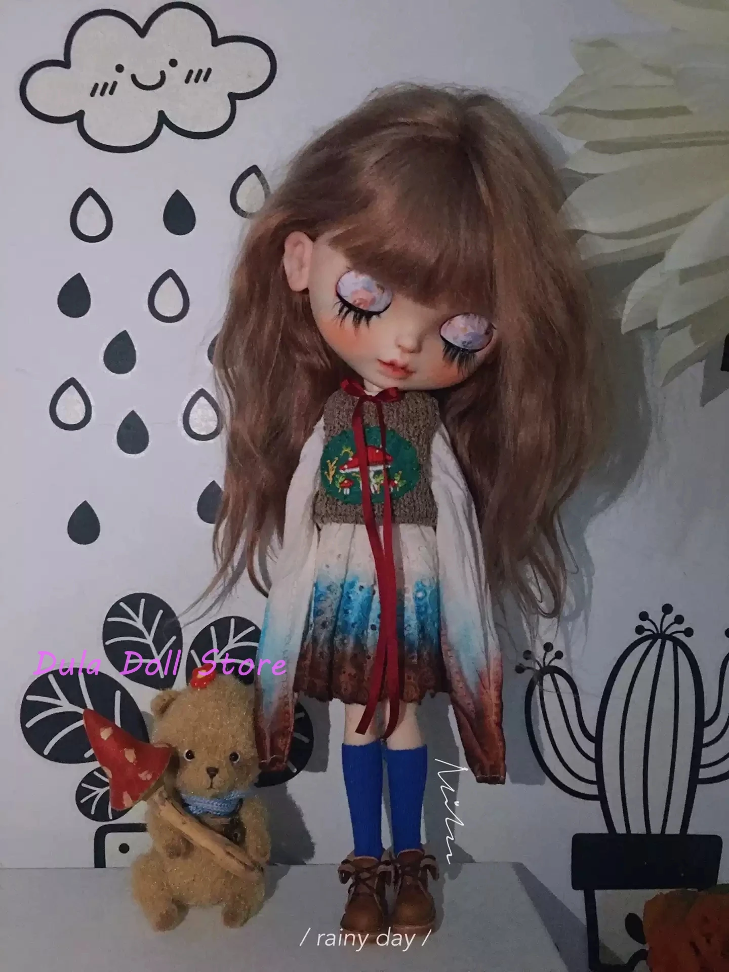ชุดตุ๊กตา Dula ชุดกระโปรงลายเห็ดย้อมสีชา ob24 ob22ตุ๊กตา blythe qbaby azone licca Icy jerryb 1/6 BJD