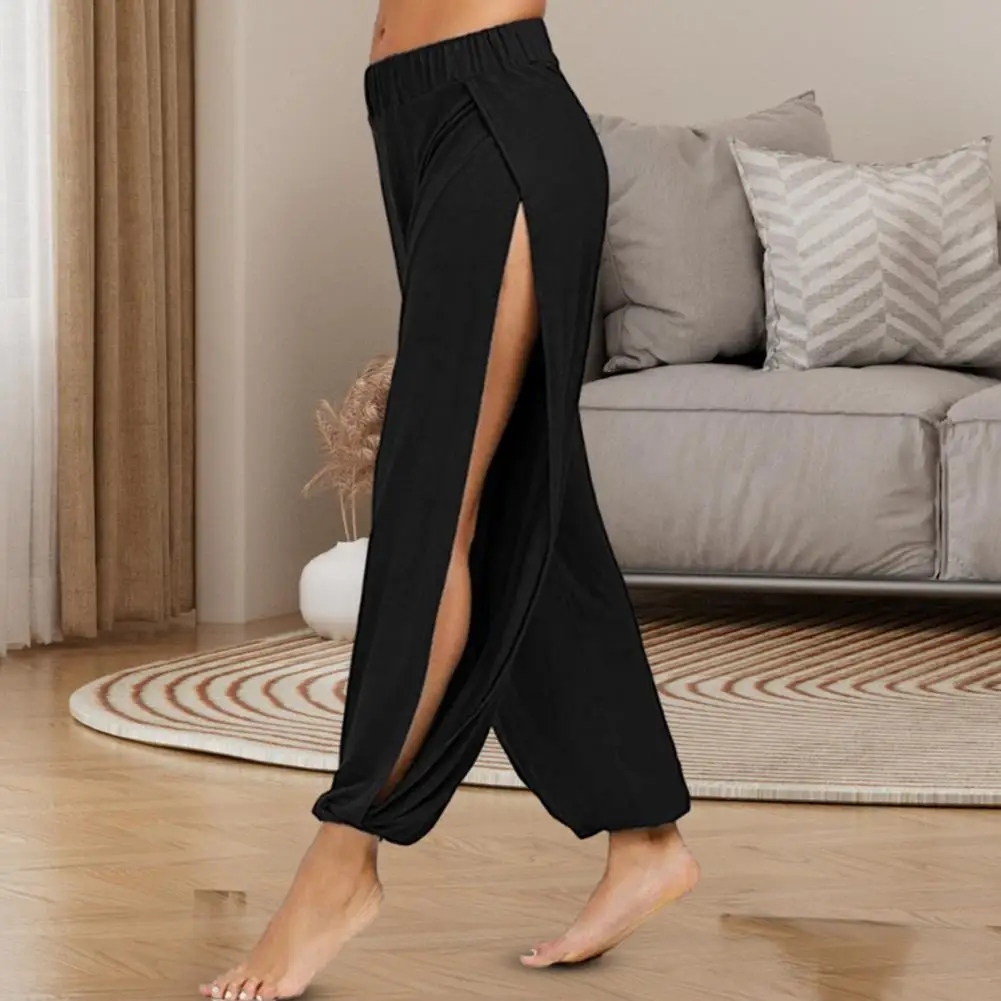 النساء سراويلي حريمي عالية الخصر الجانب الشق تصميم واسعة الساق بناطيل كاجوال بلون الهيب هوب نمط الصالة الرياضية طماق اليوغا الرقص السراويل