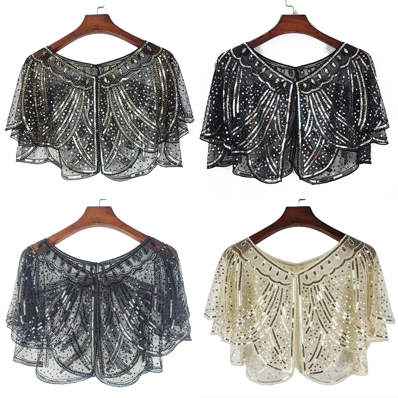 Vintage Sequin Tassel Evening Cape Short Flapper Party Fringed Shawl Wraps Wedding Bridal Shawl Scarf