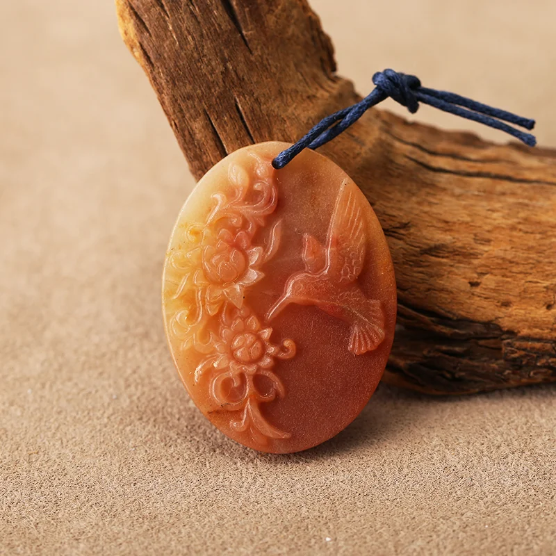 Natural Yellow Amazonite Bird & Flower Carved Pendant Oval Beads 40x30x4mm Approx. 9g Random Piece Handmade Jewelry Supply