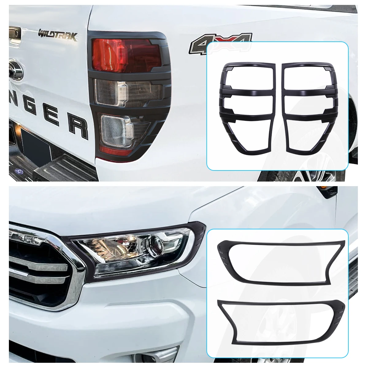 Abs vordere Scheinwerfer abdeckung hintere Rücklicht abdeckung für Ford Ranger 2015-2018 Wildtrak Limited xlt xls xl – Detail 1