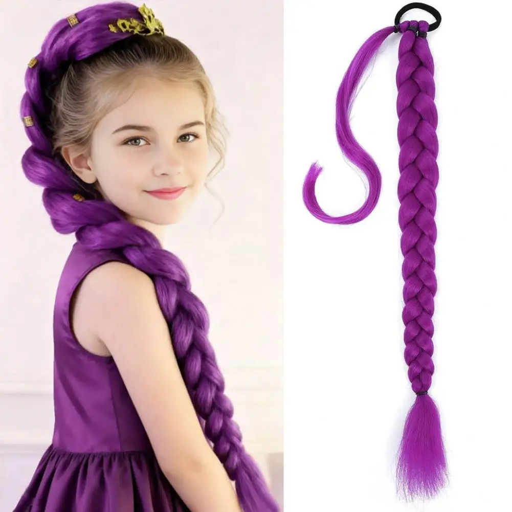 

1/2 шт., 26 дюймов, длинный фиолетовый хвостик, наращивание волос с резинкой для волос, синтетический прямой хвост с предварительной косой, наращивание волос