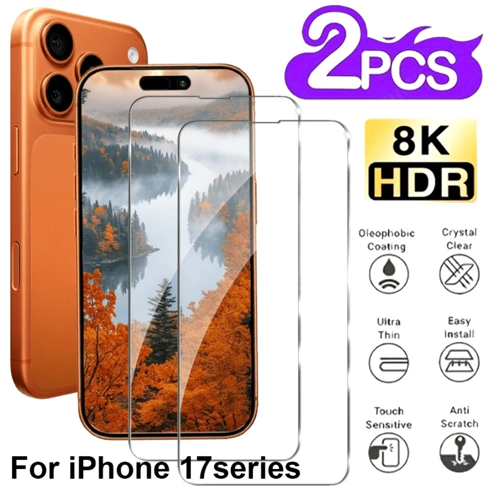 

2Pcs Full Cover HD Tempered Glass for iPhone 17 16 Pro Max 17e 16e Air 15 14 Plus 15 14 13 12 Pro 9H Hardness Screen Protector