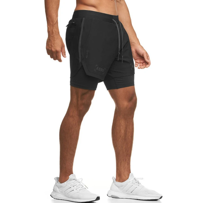 Men\'s 2 in 1 Casual Shorts Sports Gym Fitness Running Bodybuilding Quick Dry Reflect Light Short Pants Workout Jogger Sweatpants