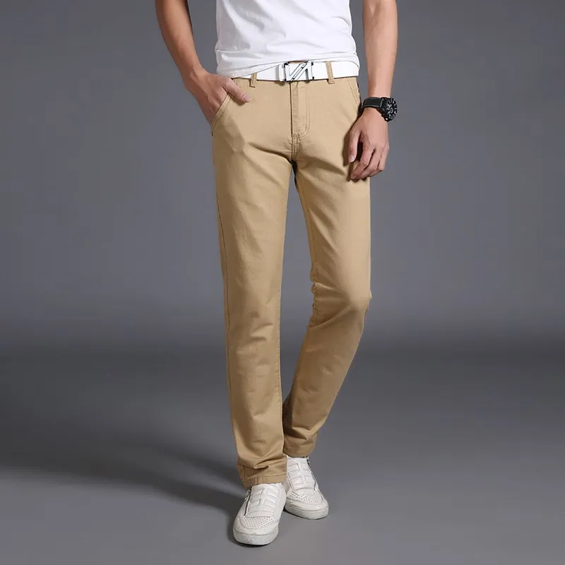 Pantaloni Chino in cotone casual kaki Pantaloni a gamba dritta da uomo Primavera Gioventù Vitali Sle Pantaloni lunghi senza ferro di colore puro elasticizzato