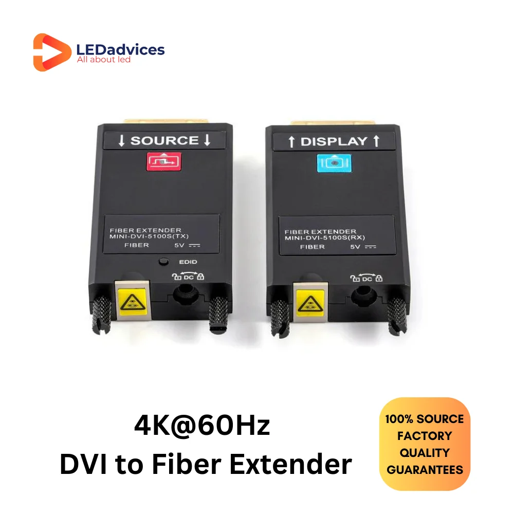 Mini DVI to Fiber Optic Extender DVI-LC 4K@60Hz Single Mode 10km Multimode 300m 10Gbps EDID LED Display Stage Rental Live TV