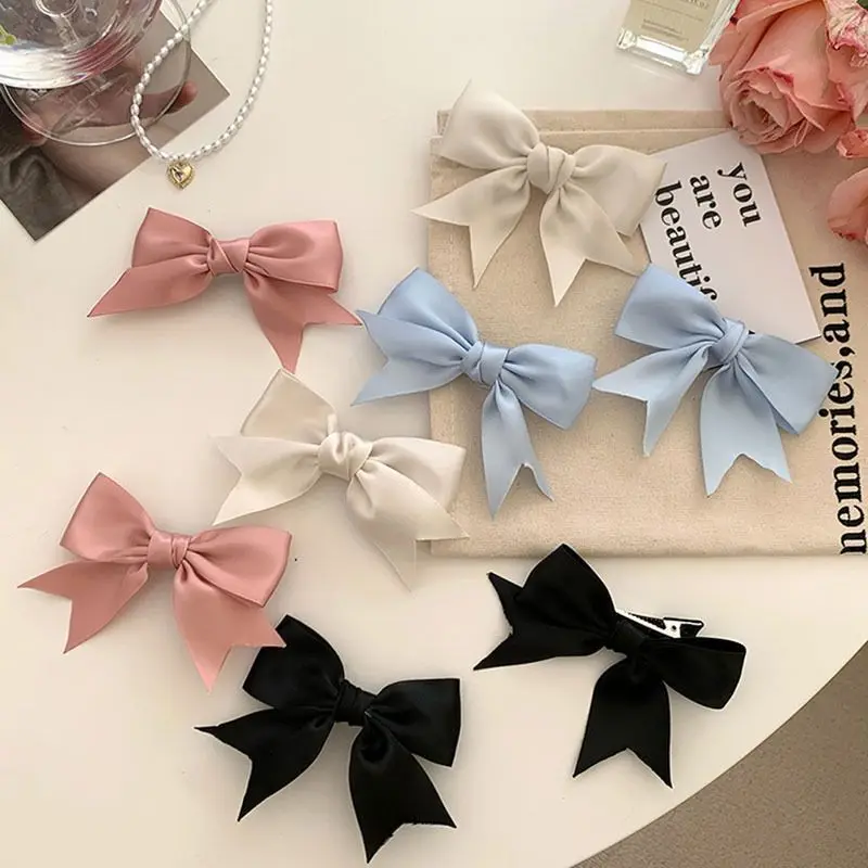 

Elegant Bow Ribbon Hair Clips Women Solid Color Retro Satin Bowknot Clips Girls Korean Hairpins Party Headdress Hair Accessories