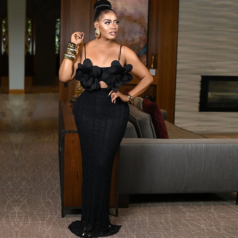 Doyerl Spaghetti Strap Appliques Party Long Dresses Women Birthday Nightclub Celebrity Slim Prom Bodycon Maxi Dress Elegant view 3