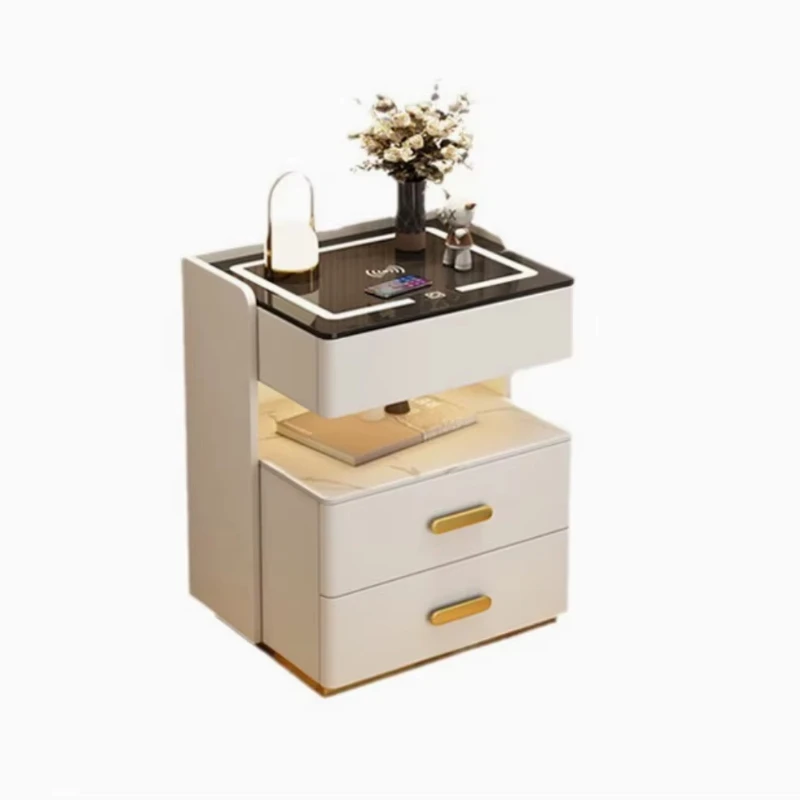 

Smart Nightstand LED Wireless Charger 2Drawers Bedside Table Mesas De Noche Inteligente