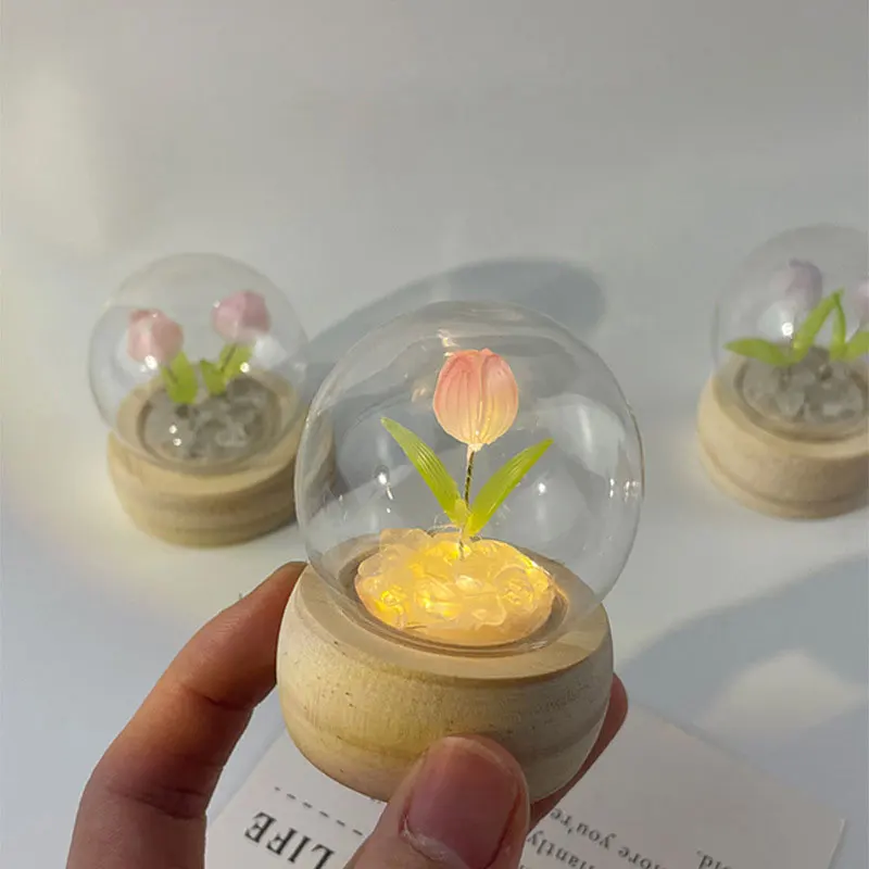 Mini Tulip Night Light Handmade DIY Material Cute Atmosphere Lamp Home Decor Birthday Gift For Girls Family Friends Christmas