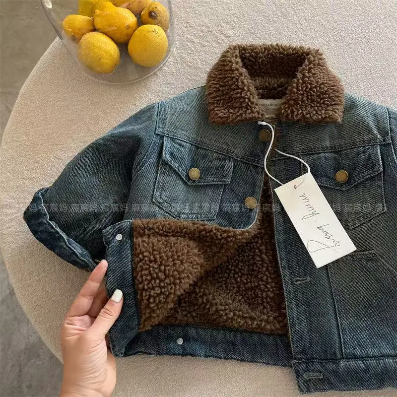 الخريف الشتاء الأطفال سترة الطفل 2025 النسخة الكورية الجديدة الأولاد معطف الدنيم غير رسمي فتاة سميكة 90-140 سنتيمتر #2
