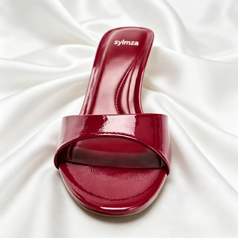 

Patent Leather Red High Heel Slippers for Women Sexy Open Toe Slide Sandals Luxury Designer Shoes Summer Comfortable Women Shoes