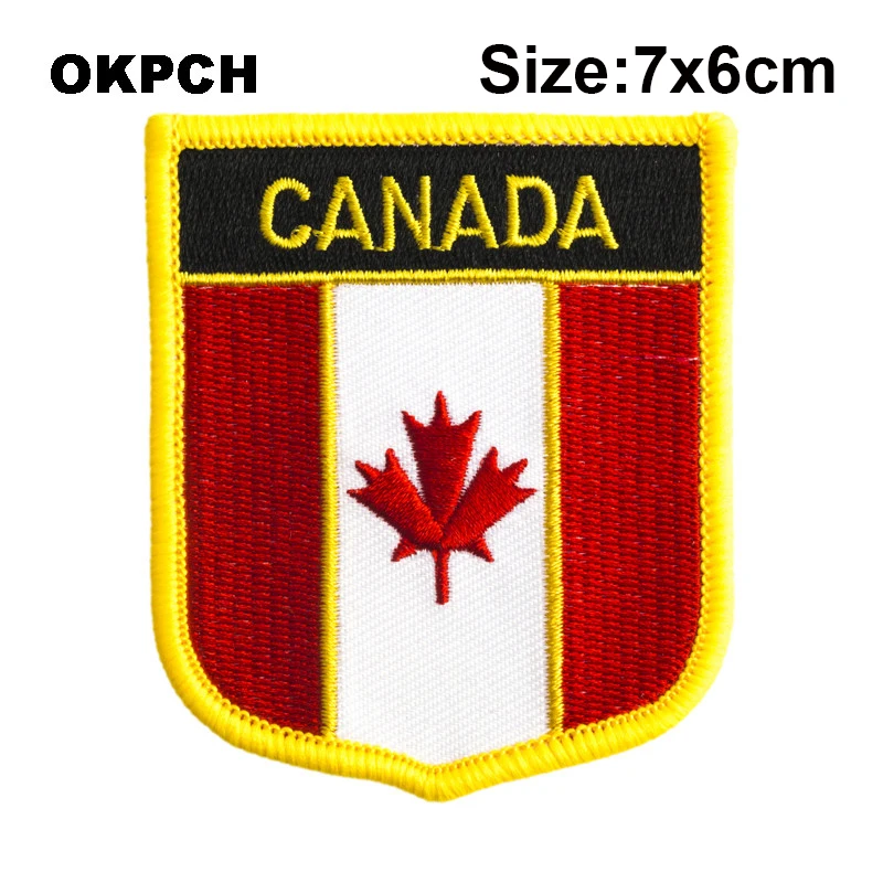 Canada Flag Shield Shape Iron on Embroidery Patches Saw on Transfer Patches Sewing Applications for Clothes Back Pac