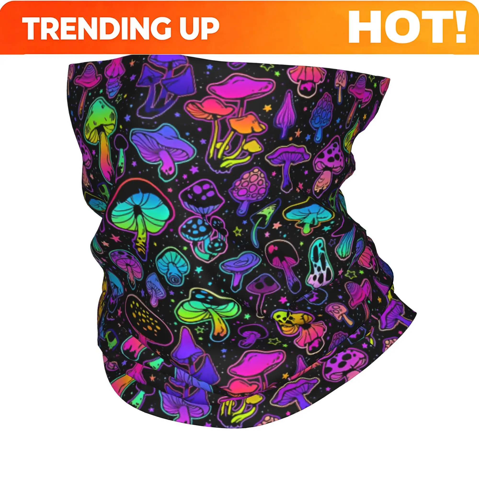 Customization Colorful Mushrooms Scarf Neckerchief Neck Face Mask Polyester Wicking Bandana For Outdoor Running Cycling Hiking