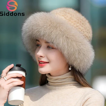 Nuevo Gorro de piel de visón tejido Natural auténtico, gorro de lujo hecho a mano para mujer, gorros de invierno a la moda, gorros cálidos de piel de zorro Real