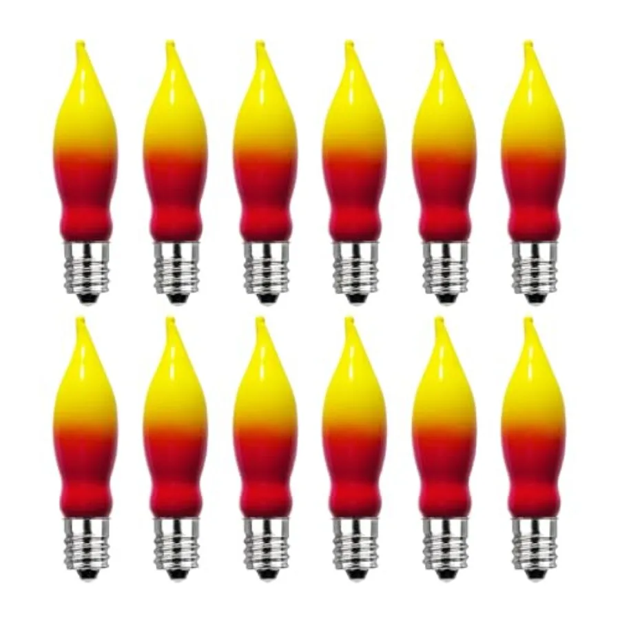 Christmas Flame Light Bulbs- 12 Pack Red Yellow Christmas Candle Light Bulb- E12 Candelabra Base Replacement Bulbs for String L