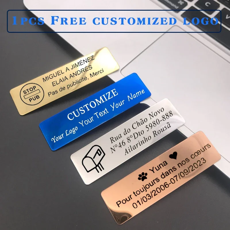 1PCS Free Laser Engraving Name Badge Holder Stainless Steel Metal Tag Badges Blank Material 70x20mm Customizable Brooches Pin