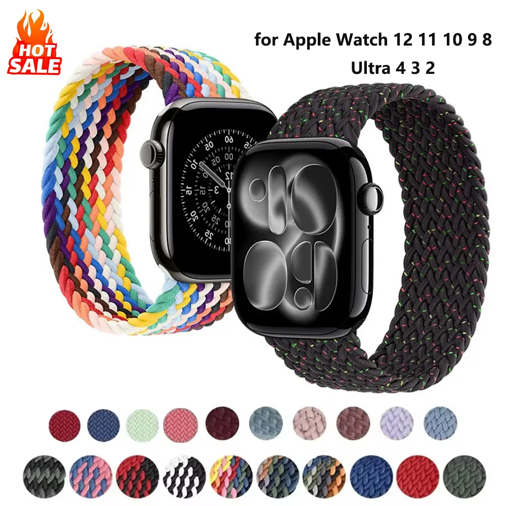 Плетеный ремешок Solo для Apple Watch, 44 мм, 45 мм, 49 мм, 38 мм, нейлоновый браслет, совместим с iWatch Series 12, 11, 10, 9, 8, 7, SE, Ultra 4, 3, 2.