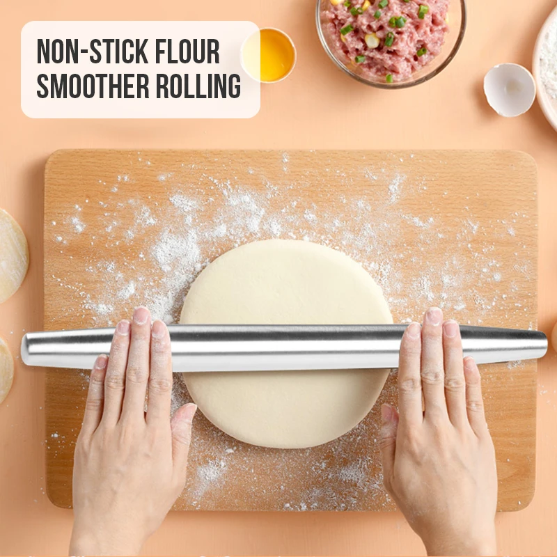 Walfos Stainless Steel Rolling Pin 304 Household Catching Dumpling Skin Pin Hollow Nonstick Rolling Pin Pressing Pin Baking Tool