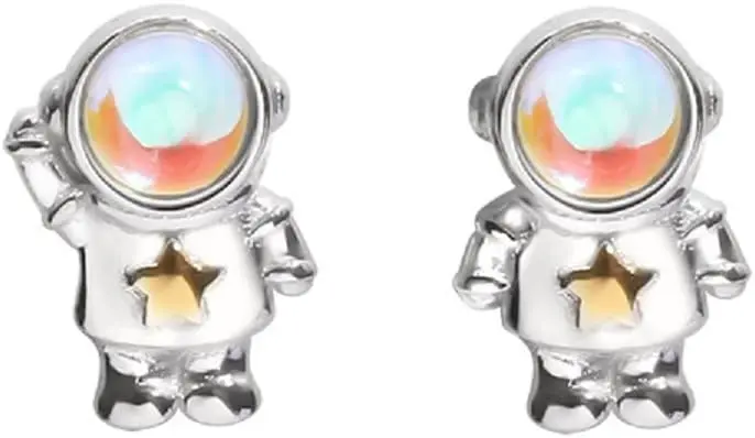 Creative Asymmetrical Astronaut Stud Earrings Spaceman Space Star Planet for Women Cute Personality Jewelry